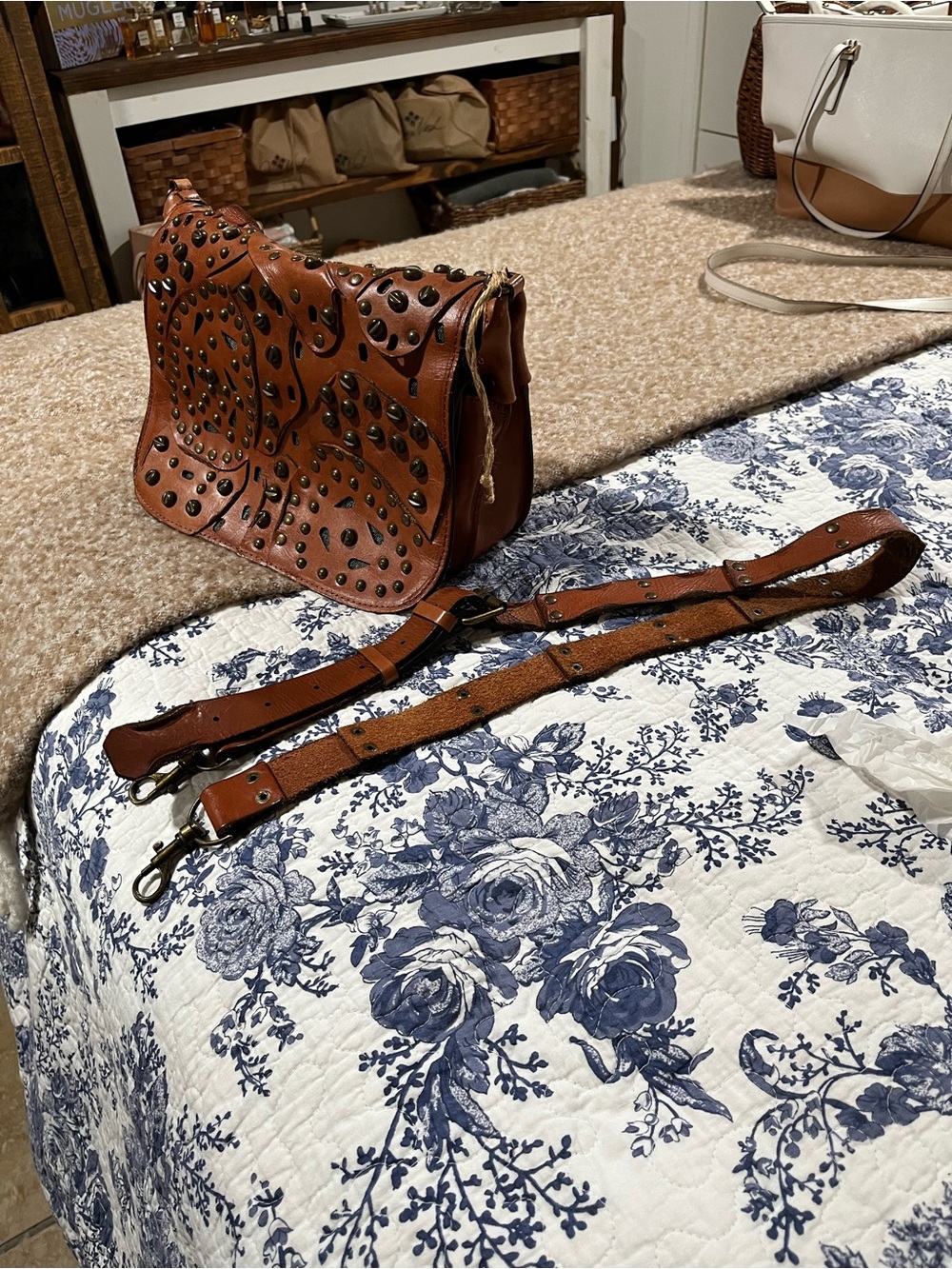 Patricia Nash Brown Leather Studded Crossbody Bag - Picture 4 of 4